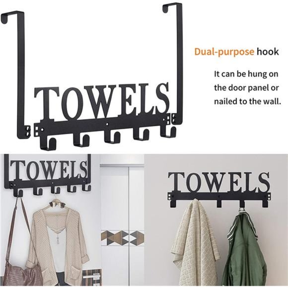Over The Door Hooks, Towel Holder for Bathroom Door Mount Towel Rack Towel Hook - Picture 2 of 6